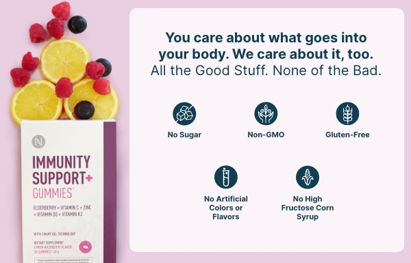 Neora's clean formula guarantee for the Immunity Support+ Gummies.